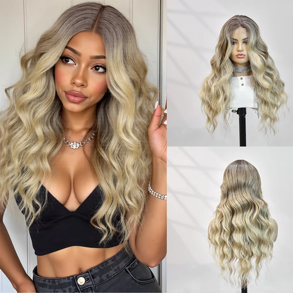 Kumral Dore Sarı Ombre ve Balköpüğü Röfleli Tül Peruk ürün görseli