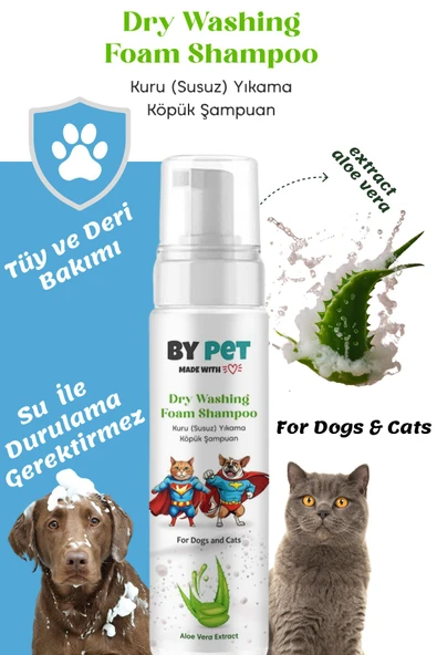 Aloe Vera İçerikli Kedi ve Köpek Kuru Yıkama Bakım Şampuanı Tüy Deri Bakım Köpüğü 200 Ml ürün görseli 1