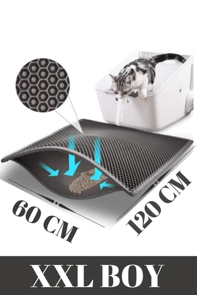 Bypet Kedi Tuvaleti Önü Elekli Kedi Kumu Paspası- Xxl Boy- Gri Renk (60 X 120 Cm) ürün görseli 1