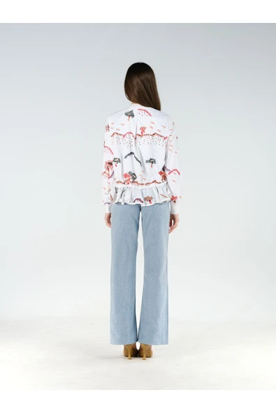 Nakış Işlemeli Beyaz Spor Mont Belden Kuşaklı - Resim 5