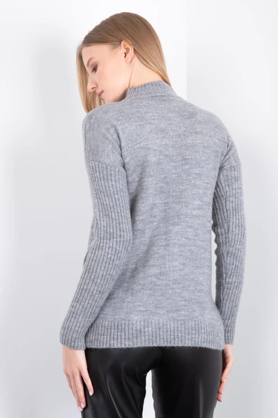 GRİ RENK YARIM BALIKÇI YANDAN DİKİŞLİ DUBLE KOL KAZAK - Resim 5