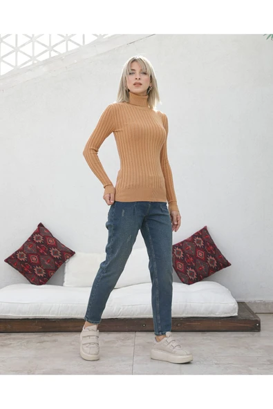 Taşlanmış Mavi Mom Jean Kot Pantolon - 4