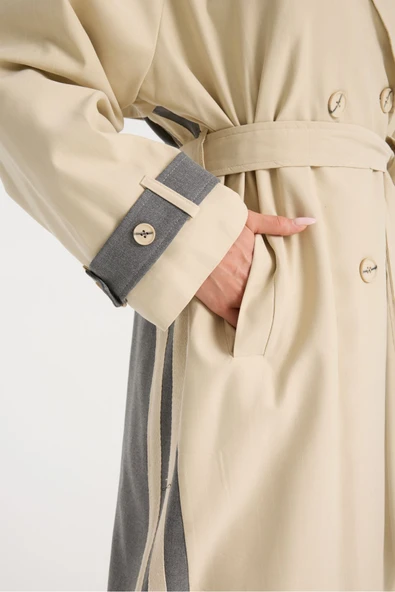 TRENCKOT KREM VE GRİ RENKLİ - Resim 7