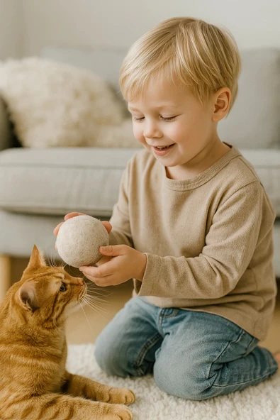 MatGo Pati Doğal Sessiz Kedi Oyun Topu Kedi Oyuncağı Yün Yumağı - Hareket ve Gelişimi Destekler - Resim 4