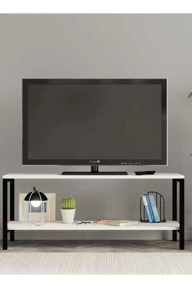 Oziba Tv ünitesi, Metal Ayaklı Televizyon Sehpası 120 cm - Beyaz - 3