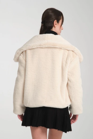 Kürk Mont Ekru Şal Yaka - Resim 4