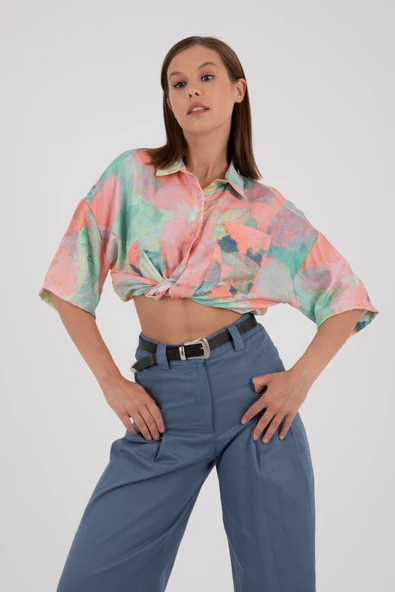 FIRÇA DESEN ÇOK RENKLİ PAMUKLU FLOŞ GÖMLEK - Resim 6