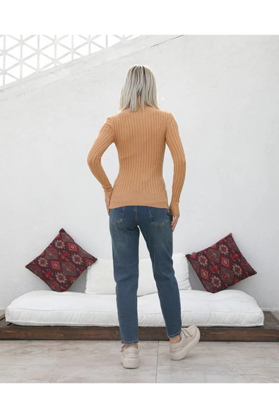 Taşlanmış Mavi Mom Jean Kot Pantolon - 5