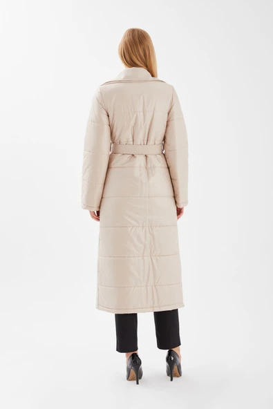 YÜNLÜ KAŞE PUFFER UZUN KALIN MANTO - Resim 5