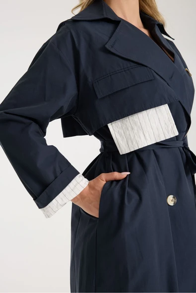 TRENCKOT LACİVERT ARKADA RÜZGARLIK DETAYLI ÇİZGİLİ ASTAR - 6