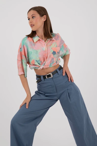 FIRÇA DESEN ÇOK RENKLİ PAMUKLU FLOŞ GÖMLEK - Resim 7