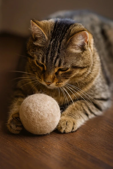 MatGo Pati Doğal Sessiz Kedi Oyun Topu Kedi Oyuncağı Yün Yumağı - Hareket ve Gelişimi Destekler - Resim 3