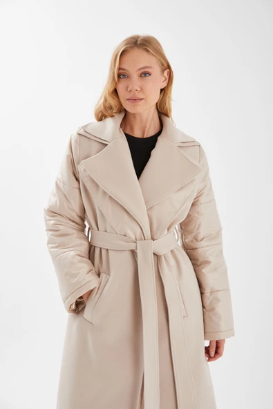 YÜNLÜ KAŞE PUFFER UZUN KALIN MANTO - Resim 6