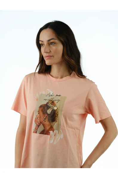 Somon Baskılı Üzeri Boncuklu T Shirt - Resim 4