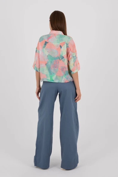 FIRÇA DESEN ÇOK RENKLİ PAMUKLU FLOŞ GÖMLEK - Resim 5