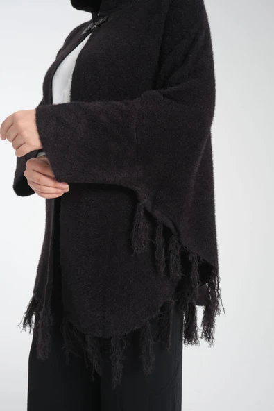 PANÇO ANGORA KOYU ANTRASİT SIFIR YAKA YAKADA TOKA KAPİŞONLU - Resim 6