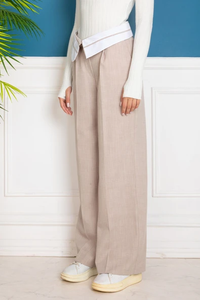 Bej Kumaş Pantalon - Resim 5