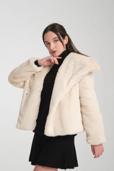 Kürk Mont Ekru Şal Yaka - Resim 7