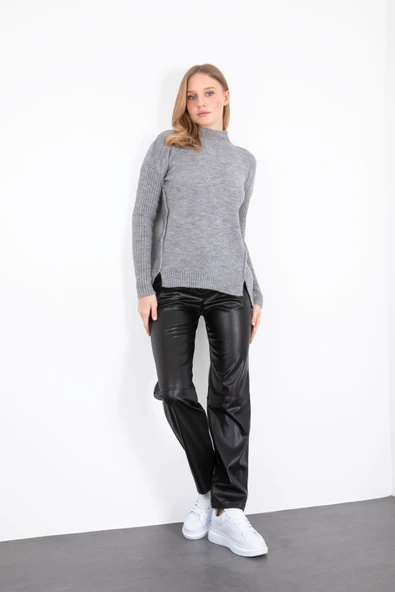 GRİ RENK YARIM BALIKÇI YANDAN DİKİŞLİ DUBLE KOL KAZAK - Resim 8