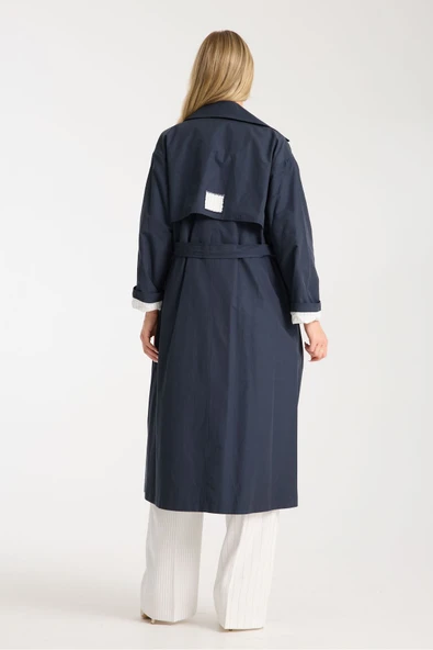 TRENCKOT LACİVERT ARKADA RÜZGARLIK DETAYLI ÇİZGİLİ ASTAR - 7