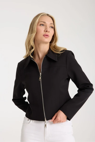 KISA CEKET SİYAH RENK DİKİŞ DETAYLI - Resim 3