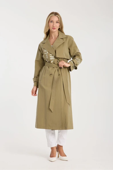 TRENCKOT HAKİ BASKI DETAYLI - Resim 3