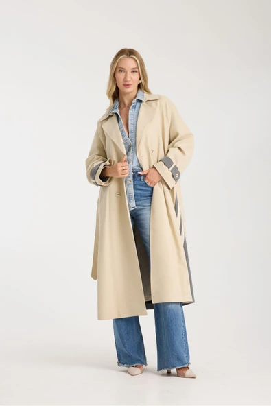 TRENCKOT KREM VE GRİ RENKLİ - Resim 8