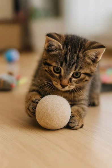 MatGo Pati Doğal Sessiz Kedi Oyun Topu Kedi Oyuncağı Yün Yumağı - Hareket ve Gelişimi Destekler ürün görseli