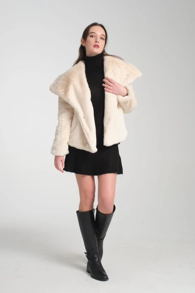 Kürk Mont Ekru Şal Yaka - Resim 6