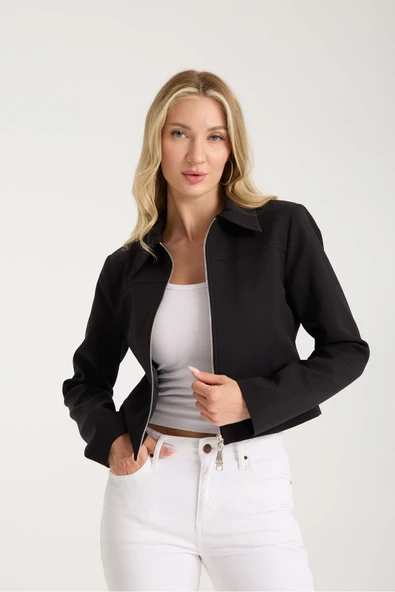 KISA CEKET SİYAH RENK DİKİŞ DETAYLI - Resim 8