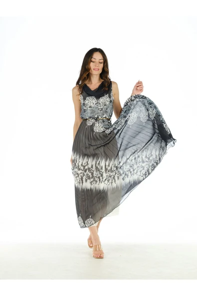 Siyah Beyaz Pilise Elbise ürün görseli 1