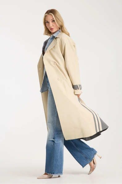 TRENCKOT KREM VE GRİ RENKLİ - Resim 2