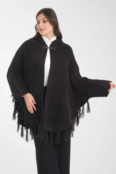 PANÇO ANGORA KOYU ANTRASİT SIFIR YAKA YAKADA TOKA KAPİŞONLU - Resim 2