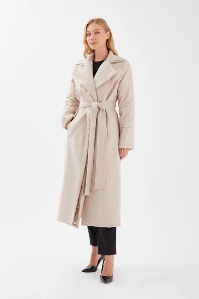 YÜNLÜ KAŞE PUFFER UZUN KALIN MANTO - Resim 4