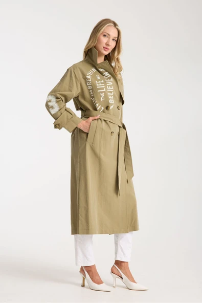 TRENCKOT HAKİ BASKI DETAYLI - Resim 8