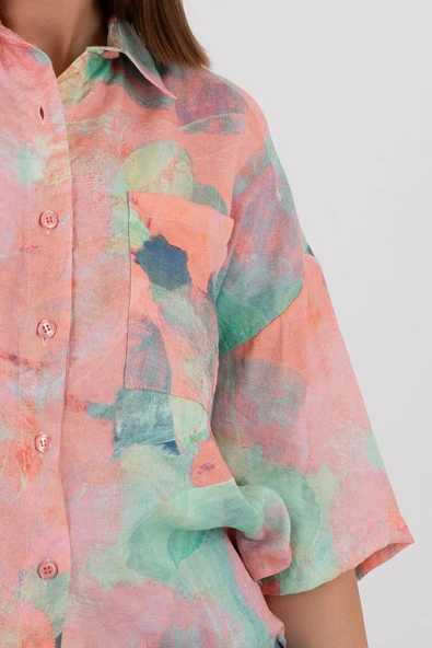 FIRÇA DESEN ÇOK RENKLİ PAMUKLU FLOŞ GÖMLEK - Resim 3