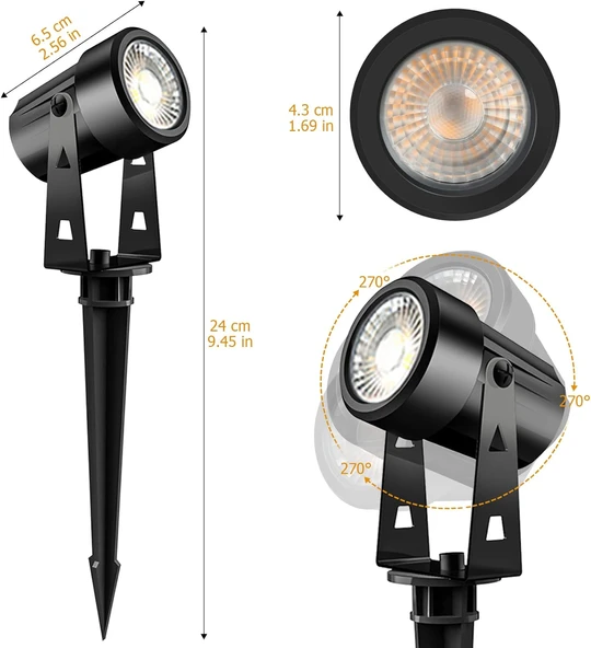 Alüminyum Gövde Gu10 Duy Kazıklı ve Duvar Konsollu Bahçe, Çiçek, Peyzaj, Ağaç Armatürü (Ampul Hariç) - Resim 5