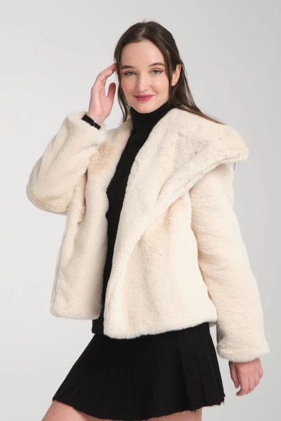 Kürk Mont Ekru Şal Yaka - Resim 8