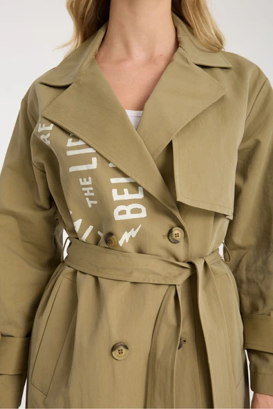 TRENCKOT HAKİ BASKI DETAYLI - Resim 4