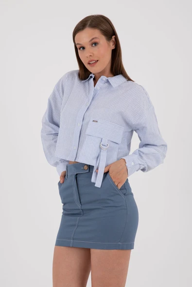 İNDİGO MAVİ PAMUKLU MİNİ ETEK ürün görseli 1