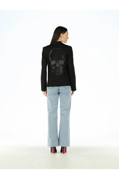 Siyah Arkası Taş İşlemeli Blazer Ceket - Resim 4