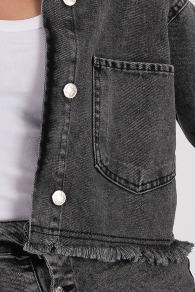 KOT CEKET KOYU GRİ ÖNDEN DÜĞMELİ ALT TARAFTA KESİK KENAR DETAYI - Resim 8