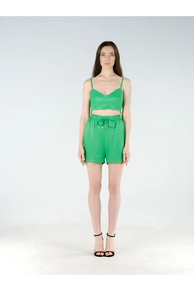 Yeşil Şort Ve Crop Üst Takım - Resim 5
