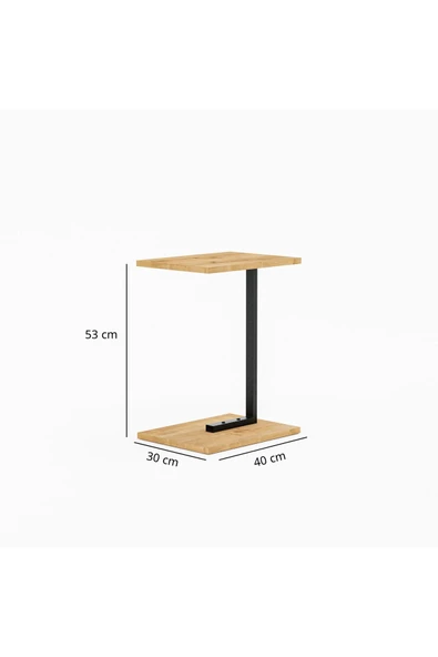 Zigon Sehpa Metal ayaklı Tekli sehpa ,koltuk Sehpası,C Sehpa,servis Sehpası - Meşe - 6