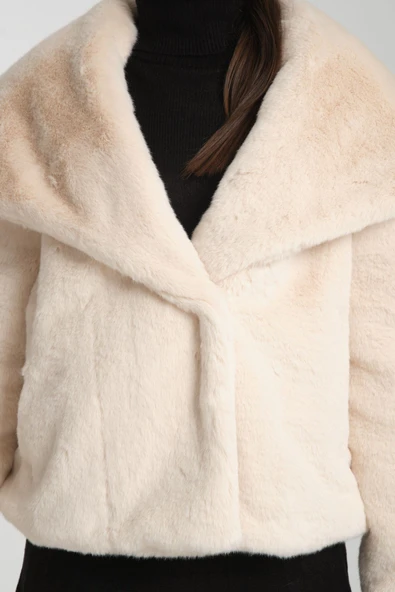 Kürk Mont Ekru Şal Yaka - Resim 5