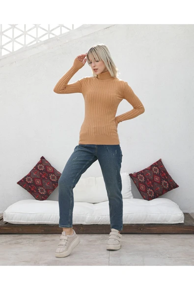 Taşlanmış Mavi Mom Jean Kot Pantolon - 3