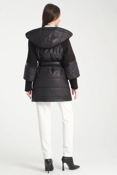 POFUDUK VE KAŞE KAPÜŞONLU MONT SİYAH - 4