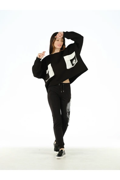 Siyah Kristal Tas Işlemeli Eşofman Altı ürün görseli 1