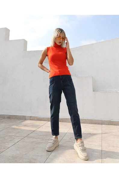 Koyu Mavi Mom Jean Kot Patolon