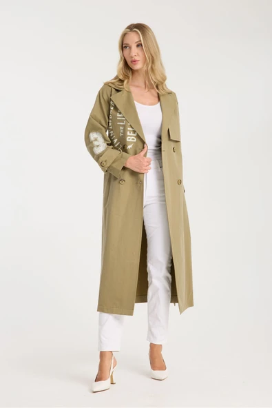 TRENCKOT HAKİ BASKI DETAYLI - Resim 2